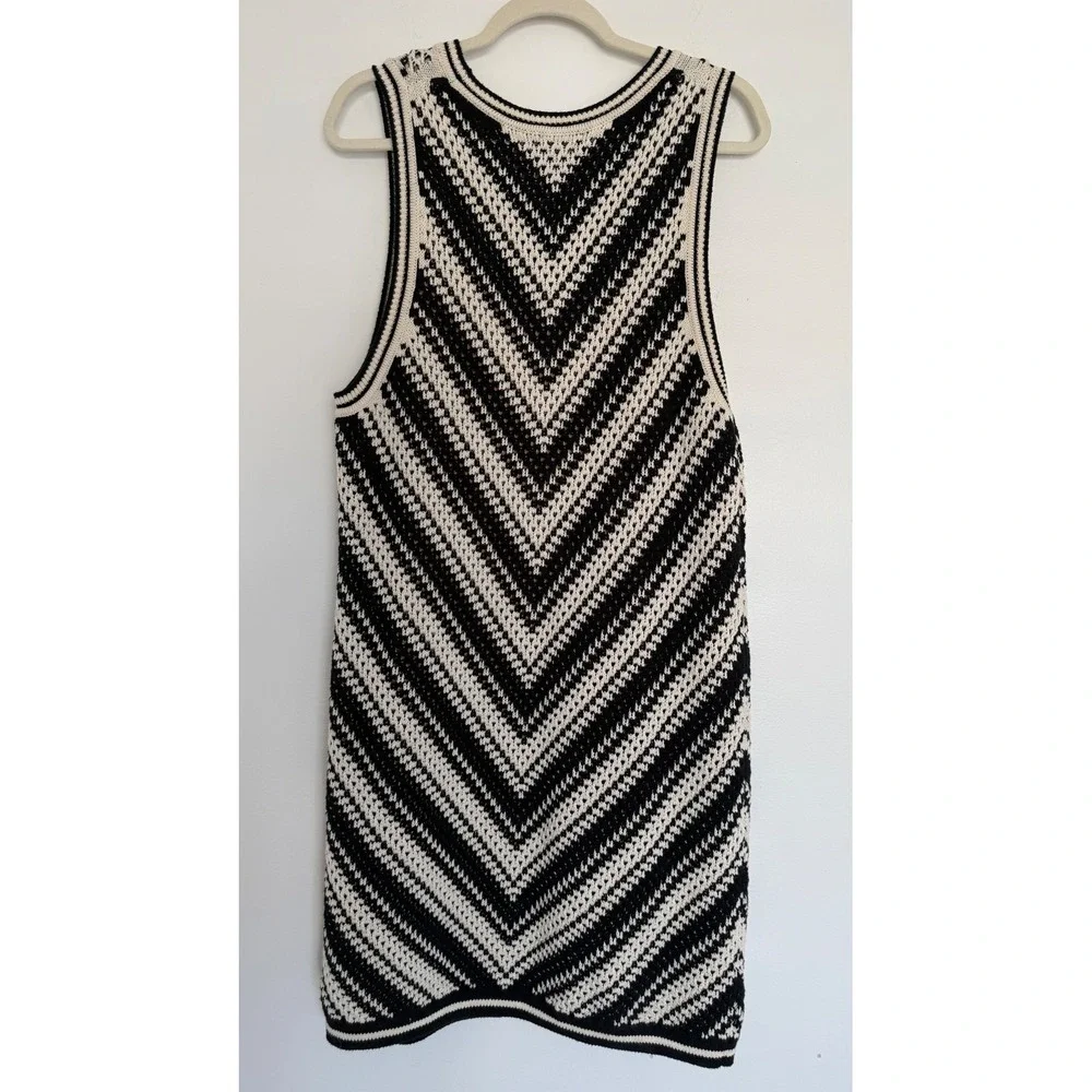 Gap Black &‎ Ivory Chevron Knit Sweater Tank Dress Sleeveless Stretch Midi Lined